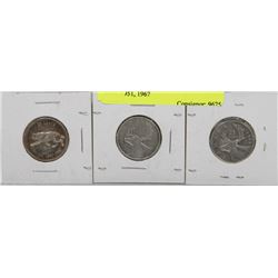 LOT OF 3 CANADA 25 CENT COINS 1949, 1951, 1967