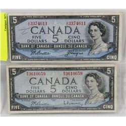 LOT OF 2 CANADA  1954 $5 BILLS