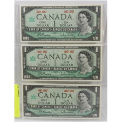 LOT OF 3  CANADA  1954 $1 BILLS