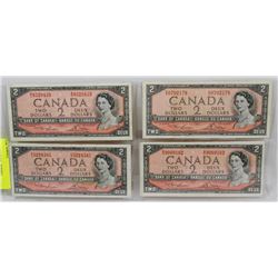 LOT OF 4 CANADA  1954 $2 BILLS