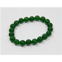 #15-NATURAL GREEN JADE BEAD BRACELET 8"