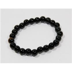 #14-NATURAL BLACK AGATE & TIGER EYE BEAD BRACELET