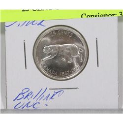 BRILLIANT UNC 1967 CENTENNIAL SILVER 25 CENT COIN