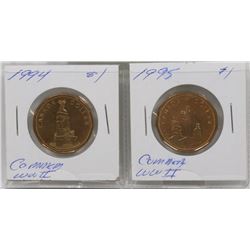 UNC 1994, 1995 CANADA WWII COMMEMORATIVE $1 COINS