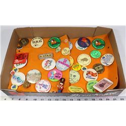 FLAT OF OLD BUTTON & PIN COLLECTION.