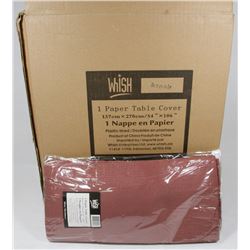 CASE OF 30 BURGUNDY  TISSUE TOP TABLECLOTHS