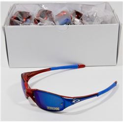 CASE OF RED/ BLUE FRAME OAKLEY STYLE SUNGLASSES