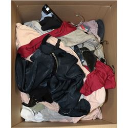 BOX OF ASSORTED CLOTHING, APPEARS TO BE MOSTLY