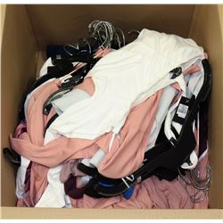 BOX OF ASSORTED CLOTHING, APPEARS TO BE MOSTLY