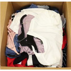 BOX OF ASSORTED CLOTHING, APPEARS TO BE MOSTLY