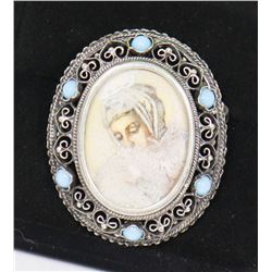 ANTIQUE GERMAN SILVER BROOCH WITH TURQUOISE STONES