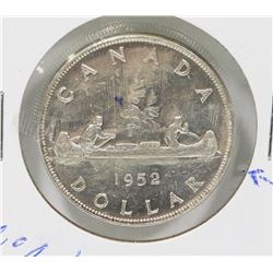 1952 CANADIAN NO WATER LINES GVI SILVER $1 COIN
