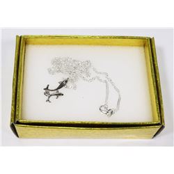 DOLPHINS NECKLACE WITH WHITE CRYSTAL,STAMPED 925