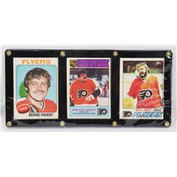 3 FRAMED BERNIE PARENT 1970'S OPC CARDS,