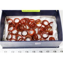 BOX OF CARNILIAN STONE RINGS, VARIOUS STYLES &