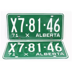 PAIR OF NEW ALBERTA 1971 LICENSE PLATES, NEVER