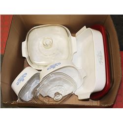 BOX W/CORNINGWARE CASSEROLES WITH