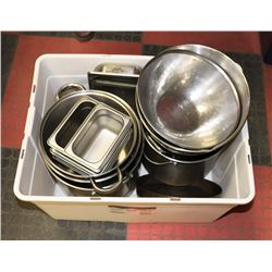 BOX OF COMMERICAL COOKING POTS & PANS