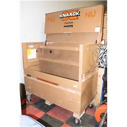 LARGE METAL JOB BOX OF CASTORS.