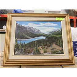 MOUNTAIN SCENE OIL PAINTING A.FETSKO 19X22