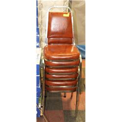 6 LEATHER & CHROME TRIM CHAIRS.