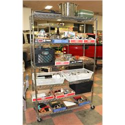 METRO RACK WITH MISC ESTATE ITEMS