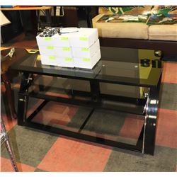 LARGE GLASS & METAL MEDIA STAND WITH