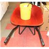 Image 1 : ESTATE LARGE RED WHEEL BARROW WITH PAIL OF MISC