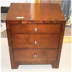 3 DRAWER DARK WOOD END TABLE - CHIP OFF TOP