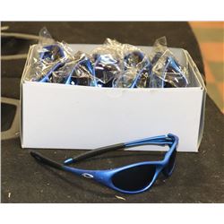 BOX OF OAKLEY STYLED BLUE SUNGLASSES WITH BLUE