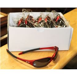BOX OF OAKLEY STYLED RED SUNGLASSES WITH BLACK