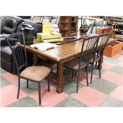 SOLID DARK WOOD DINING TABLE WITH LEAF -