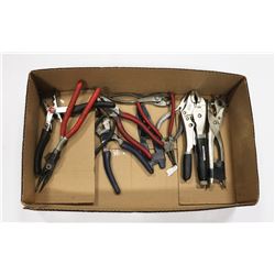 FLAT OF VARIOUS PLIERS, SNIPS, WIRE
