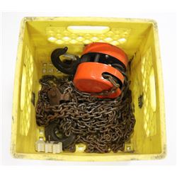 YELLOW CRATE W/2-TON CHAIN BLOCK (WKG) -