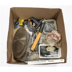 BOX W/CARPENTER'S TOOLS AND HARDWARE