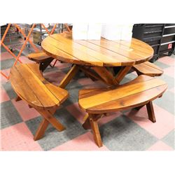 ROUND HANDMADE REDWOOD PATIO BENCH SET