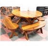 Image 1 : ROUND HANDMADE REDWOOD PATIO BENCH SET
