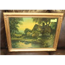 ORNATE FRAMED ANTIQUE PICTURE OF OLD COUNTRY