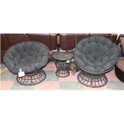 LOT OF PATIO FURNITURE, TWO 37" CHAIRS, 1 TABLE