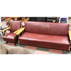 ESTATE LEATHER/WOOD 82" FUTON AND MATCHING ROCKING