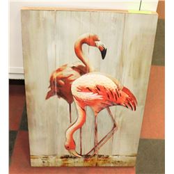LARGE WOOD LIKE AND METAL PINK FLAMINGO