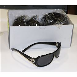 BOX OF BLACK DESIGNER SUNGLASSES WITH CHROME