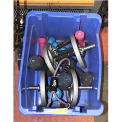 BLUE BIN WITH HAND WEIGHTS - 2 X 20 LB