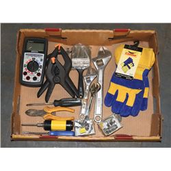 FLAT OF ASSORTED HANDYMAN TOOLS AND ACCESSORIES