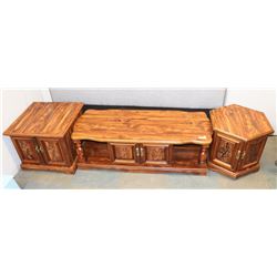 WOOD COFFEE TABLE (55"X22"X17") AND 2 MATCHING