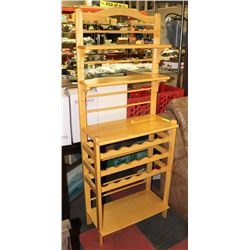 WOOD WINE STAND SHELVING UNIT, 26"X13"X67".