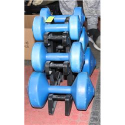 SET OF WEIGHTS WITH STANDS.