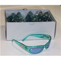 BOX OF CLEAR TEAL FRAMED DESIGNER SUNGLASSES