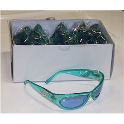 BOX OF CLEAR TEAL FRAMED DESIGNER SUNGLASSES
