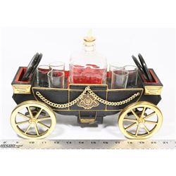 MUSICAL WHISKY DECANTER WAGON AND 4 MICKEY MOUSE